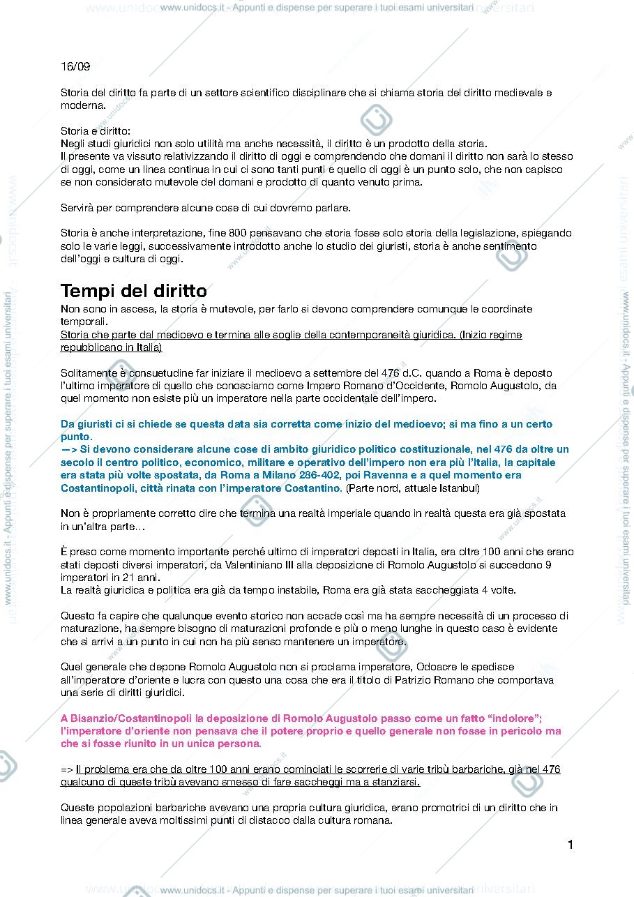 Anteprima pagina 1 — Appunti Geri storia del diritto I