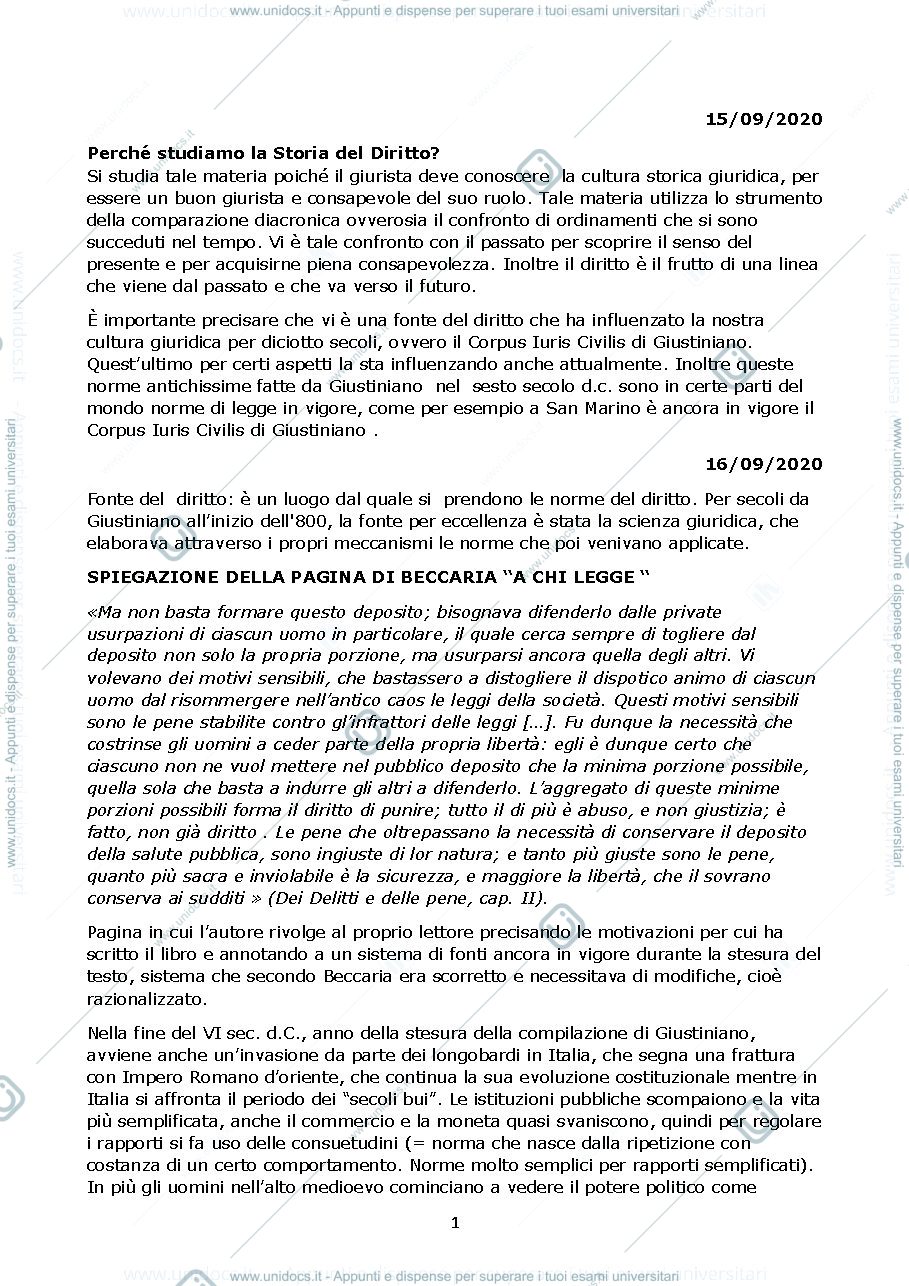 Anteprima pagina 1 — Storia del diritto Medievale e Moderno