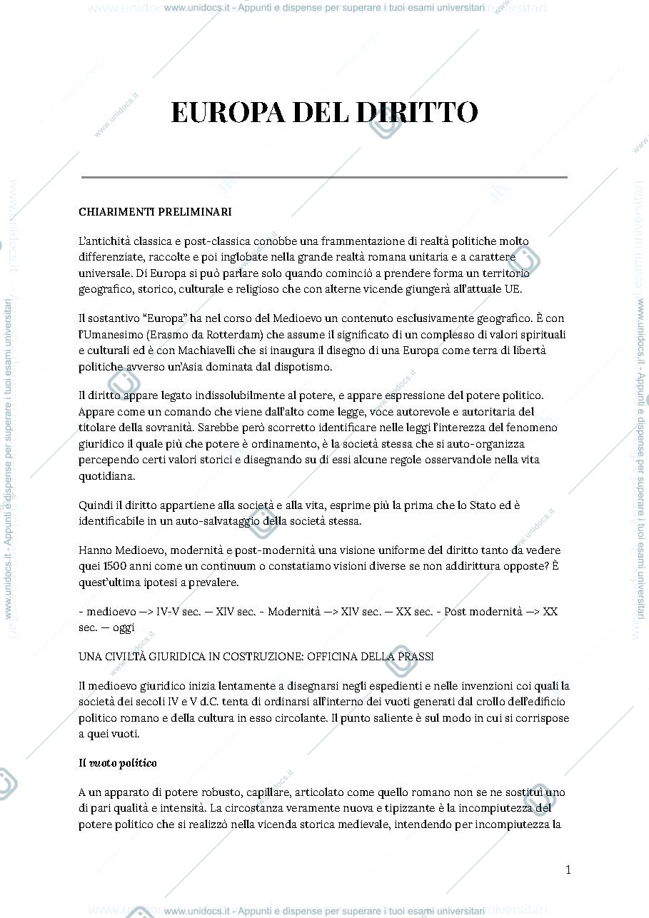 Anteprima pagina 1 — Storia del diritto medievale e moderno 