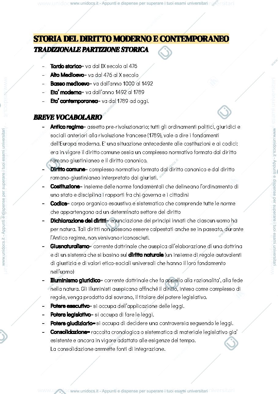 Anteprima pagina 1 — Storia del diritto moderno e contemporaneo 