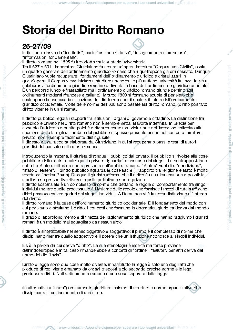 Anteprima pagina 1 — appunti storia del diritto romano 