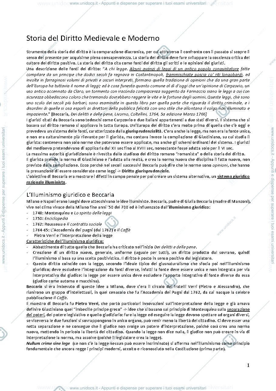 Anteprima pagina 1 — Storia del Diritto Appunti