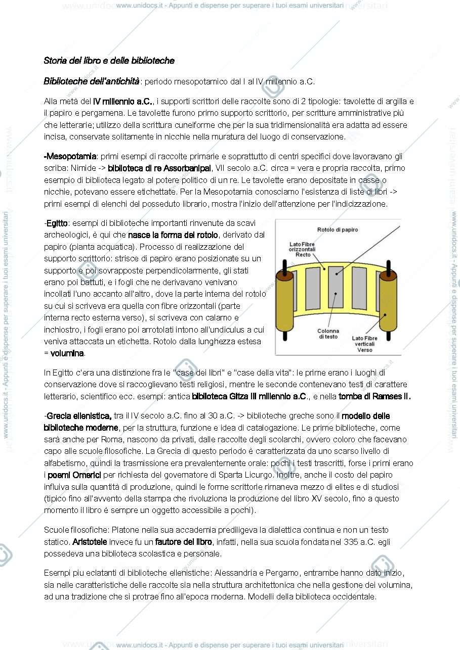 Anteprima pagina 1 — appunti storia delle biblioteche 