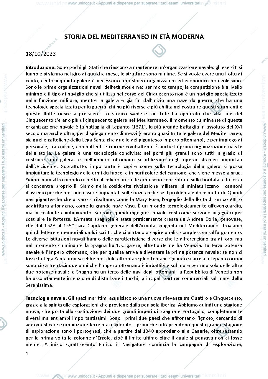 Anteprima pagina 1 — Storia del mediterraneo in età moderna 