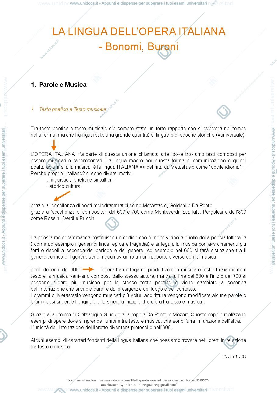 Anteprima pagina 1 — La lingua dell'opera lirica