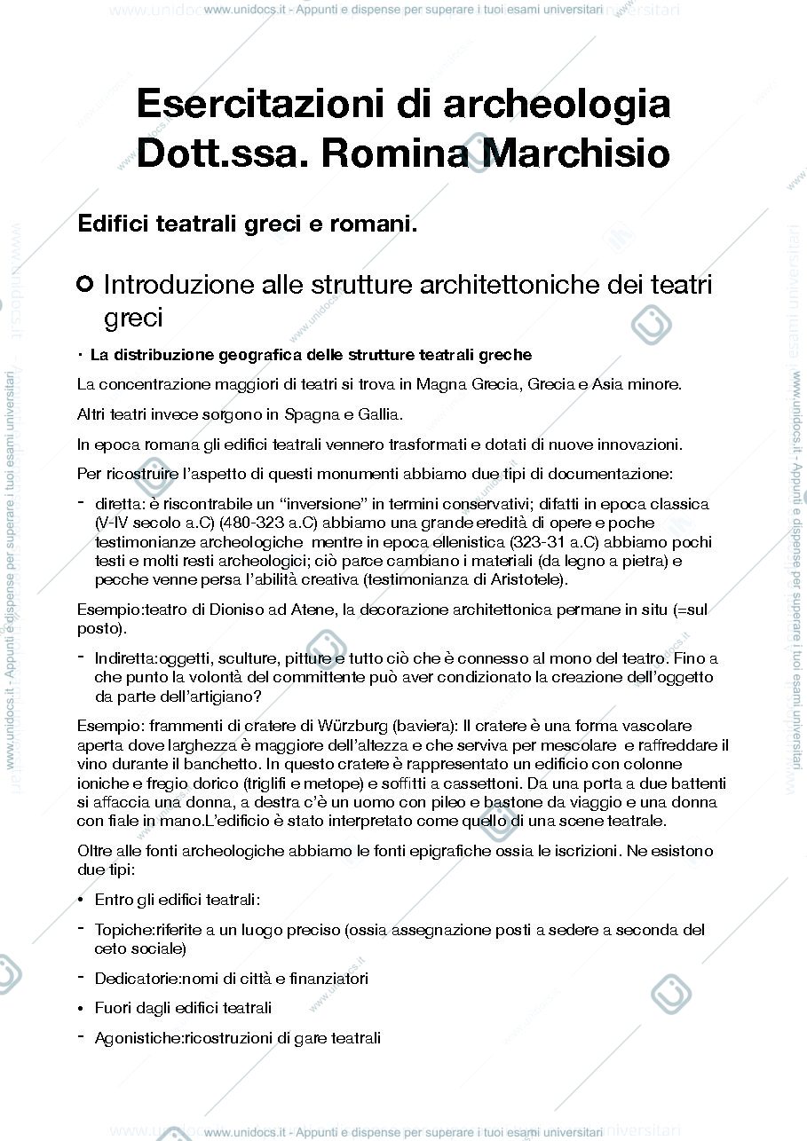 Anteprima pagina 1 — Esercitazioni di Archeologia Teatrale dott.ssa Romina Marchisio