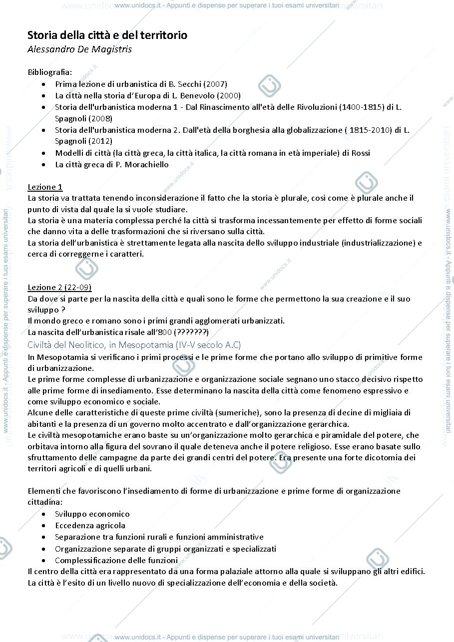 Anteprima pagina 1 — appunti storia della città e del territorio dal prof. Alessandro De Magistris 