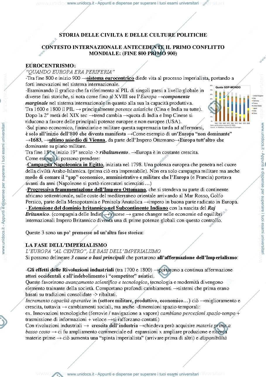 Anteprima pagina 1 — Appunti di storia delle civiltà e delle culture politiche -prof. Plebani