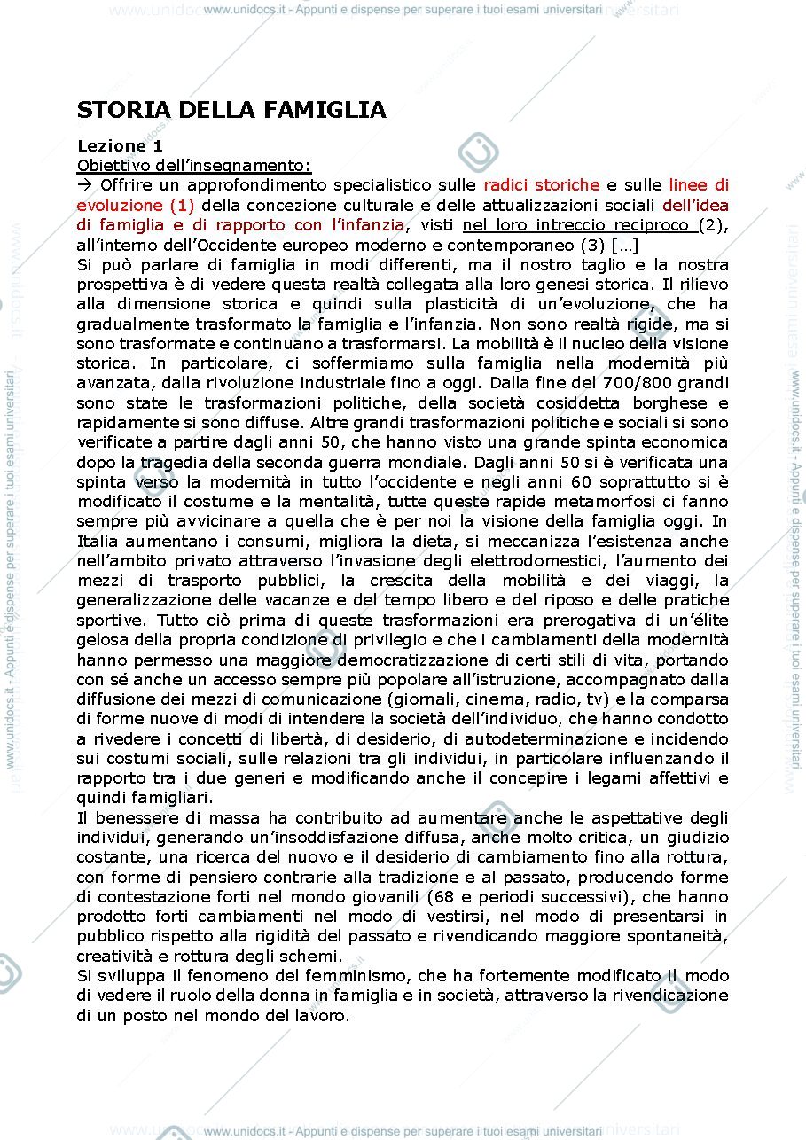 Anteprima pagina 1 — Appunti storia della famiglia e infanzia