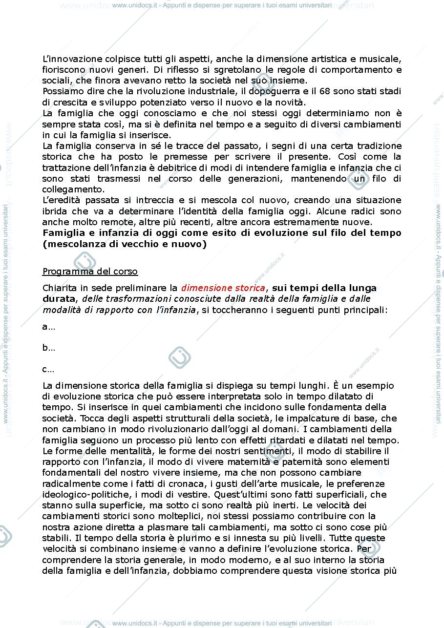 Anteprima pagina 2 — Appunti storia della famiglia e infanzia