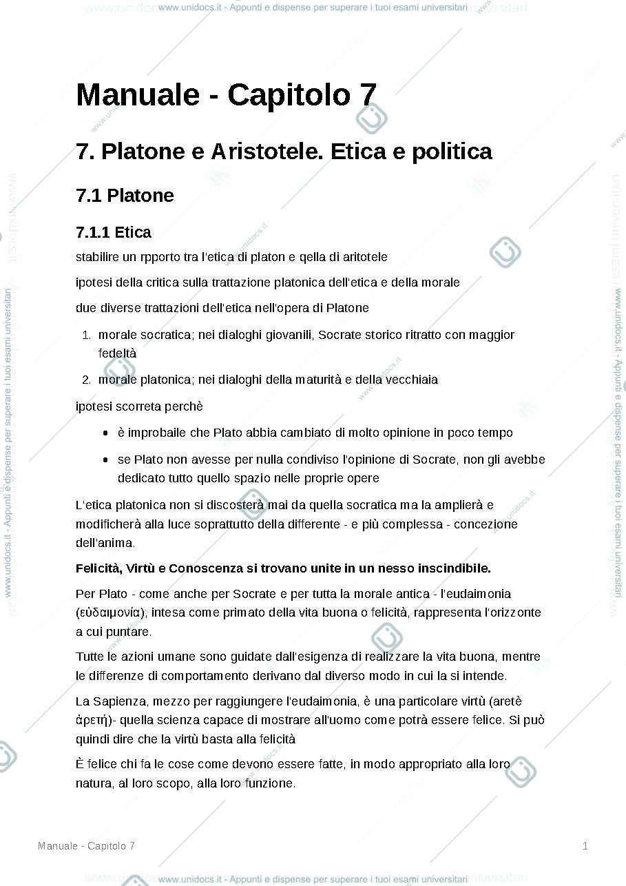 Anteprima pagina 1 — Platone e Aristotele. Etica e Politica.