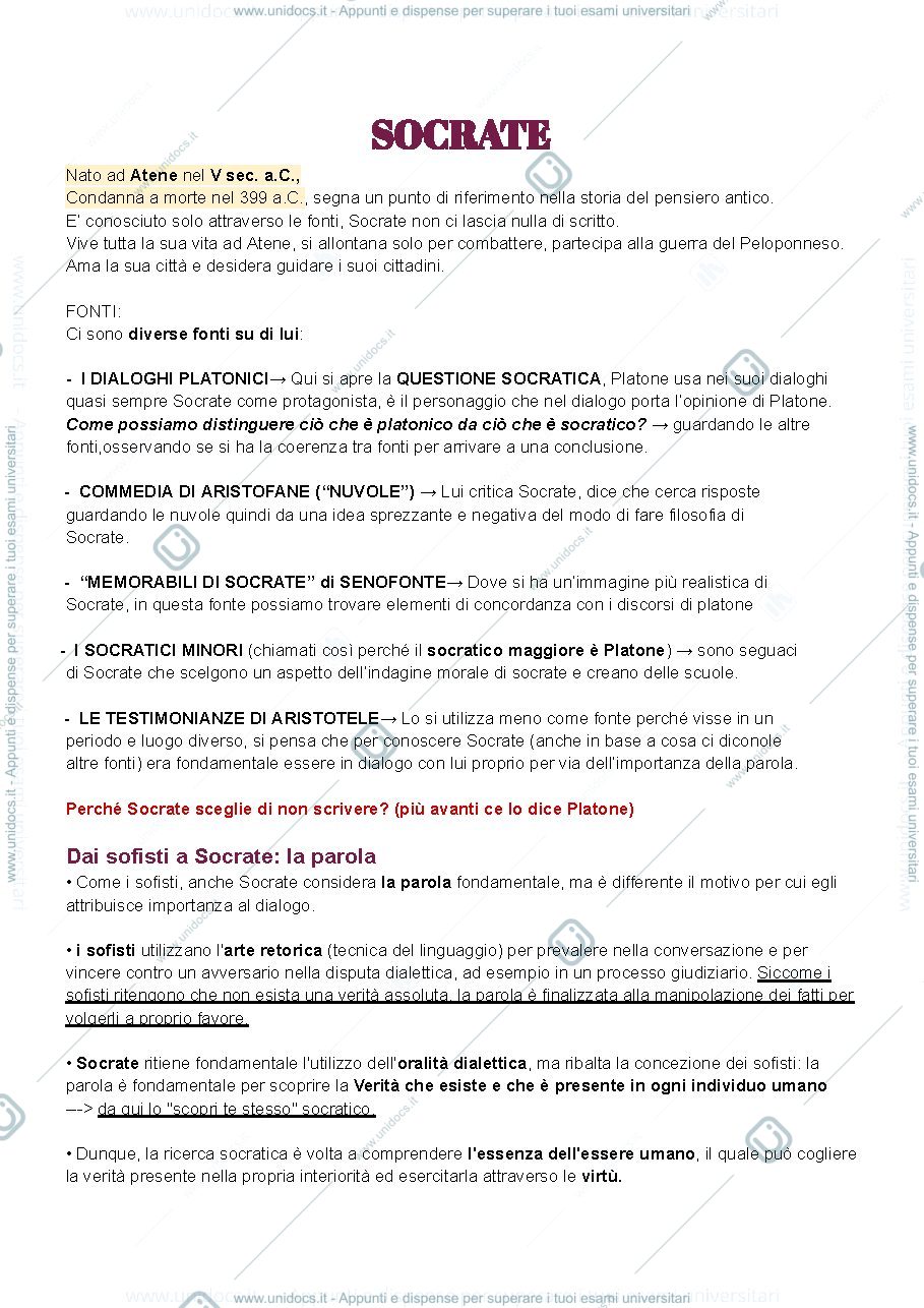 Anteprima pagina 1 — storia della filosofia, da Socrate all'ellensimo 