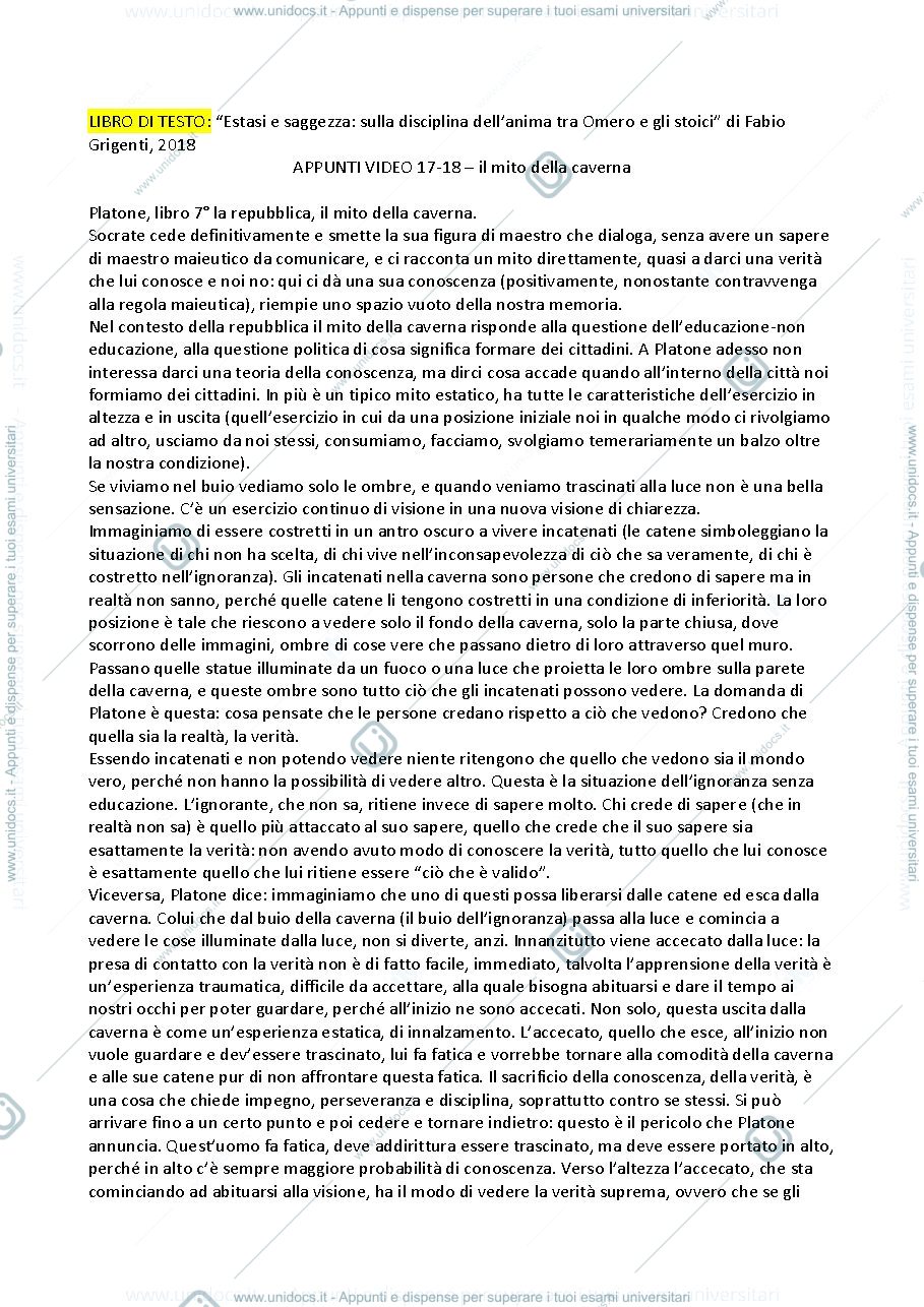 Anteprima pagina 1 — gradi di conoscenza, parti dell' anima, forza della ragione, desiderio e logos, forza del carattere, simposio discorso su eros