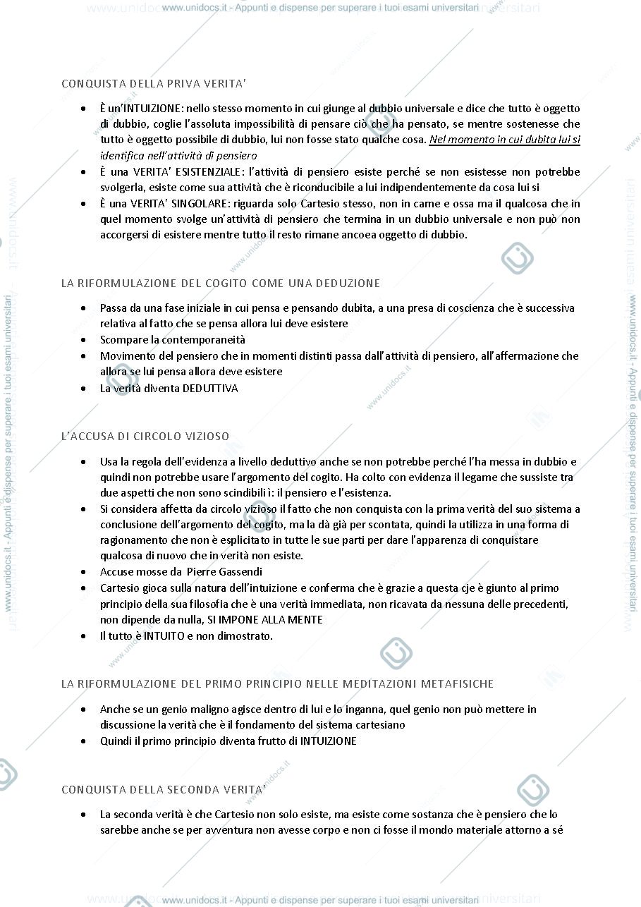 Anteprima pagina 1 — appunti presi a lezione del filosofo Cartesio