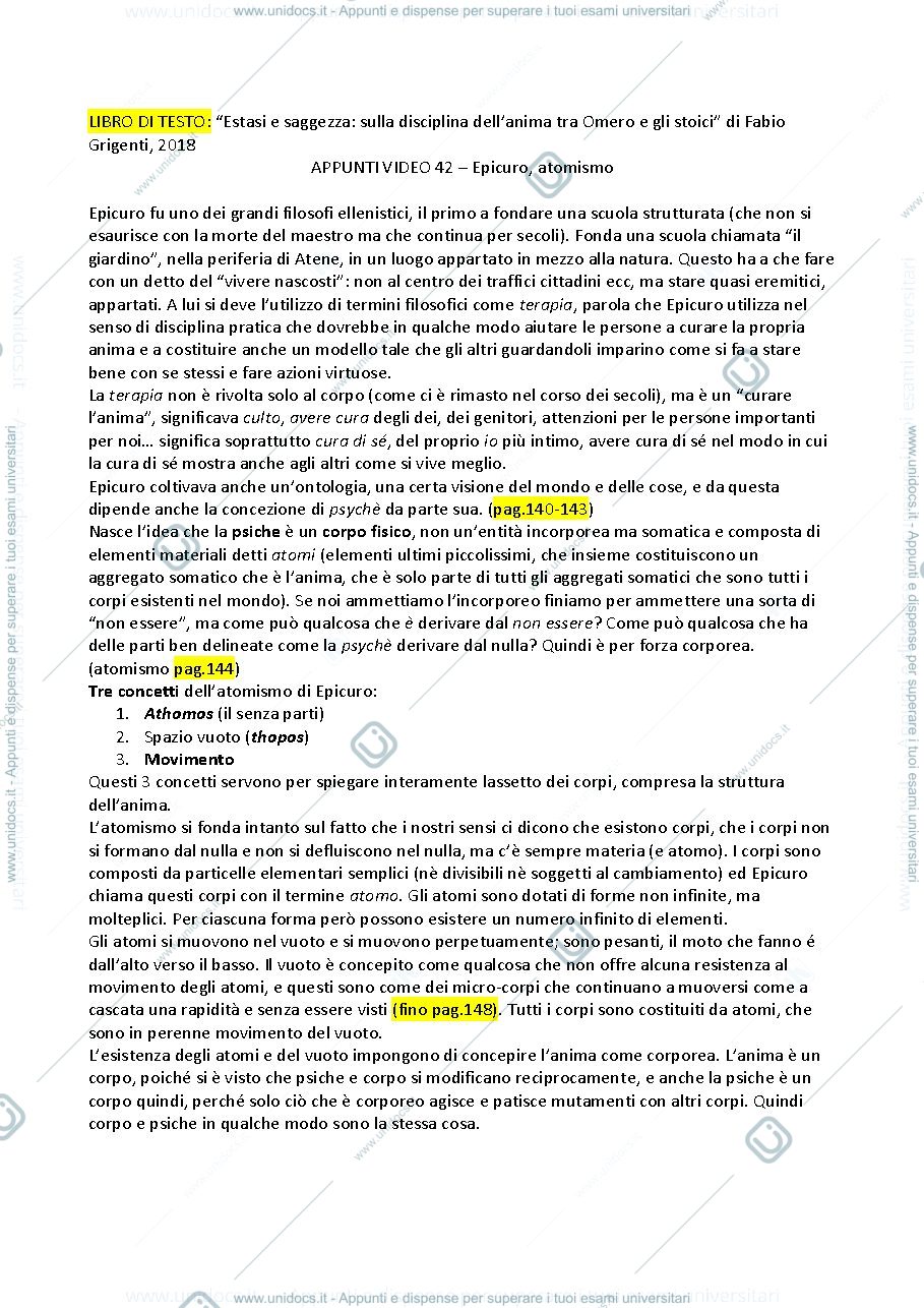 Anteprima pagina 1 — atomismo, anima epicurea, desiderio, paura della morte