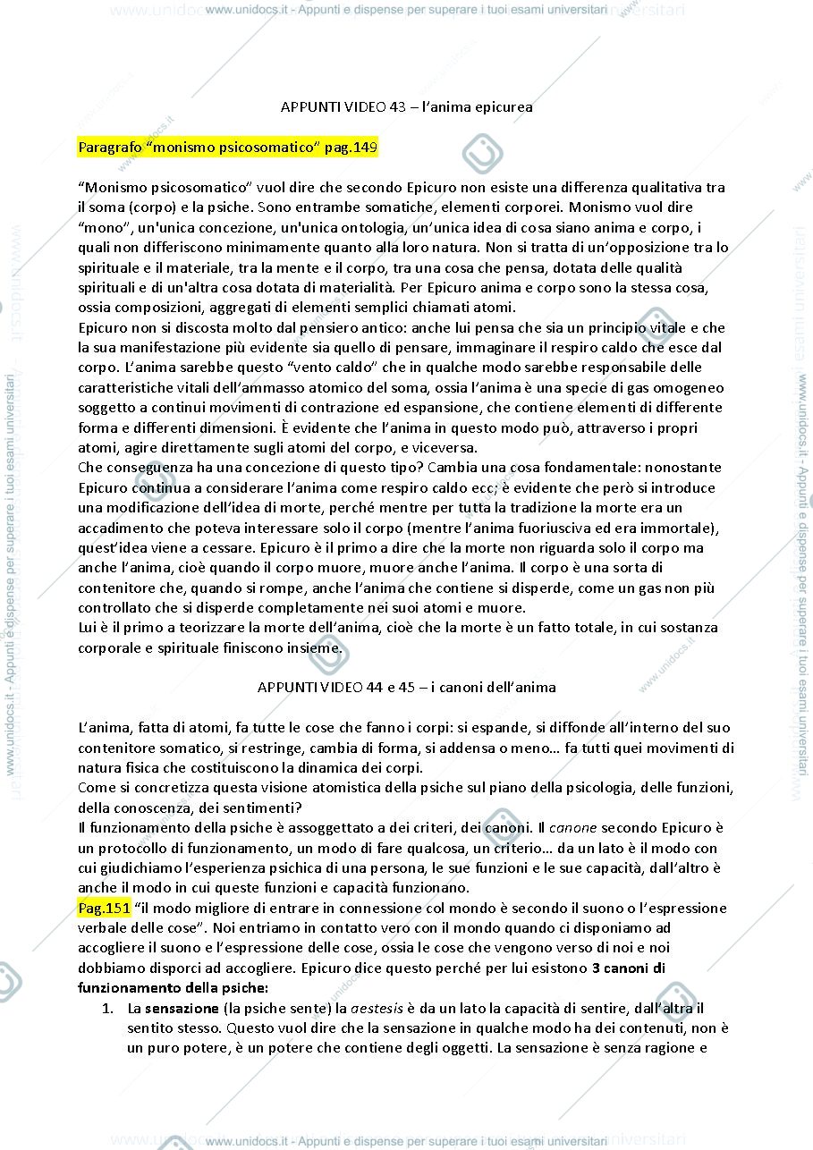 Anteprima pagina 2 — atomismo, anima epicurea, desiderio, paura della morte