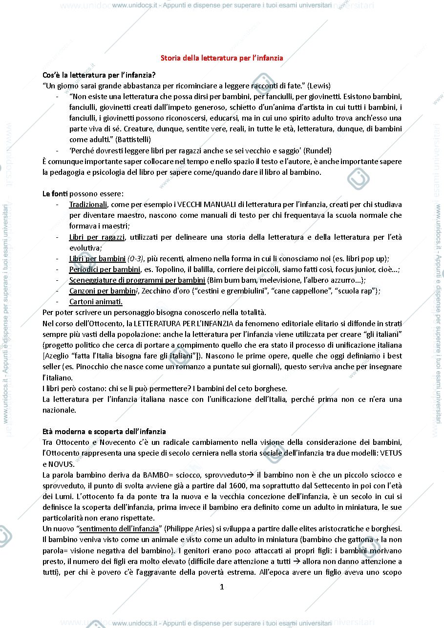 Anteprima pagina 1 — Appunti storia della letteratura