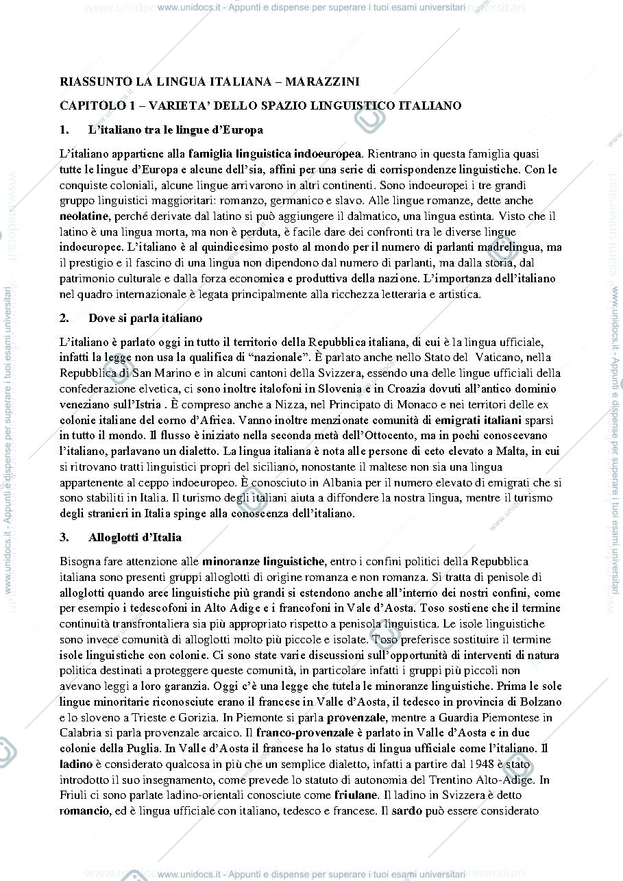Anteprima pagina 1 — Riassunto capitoli 1-7 Marazzini