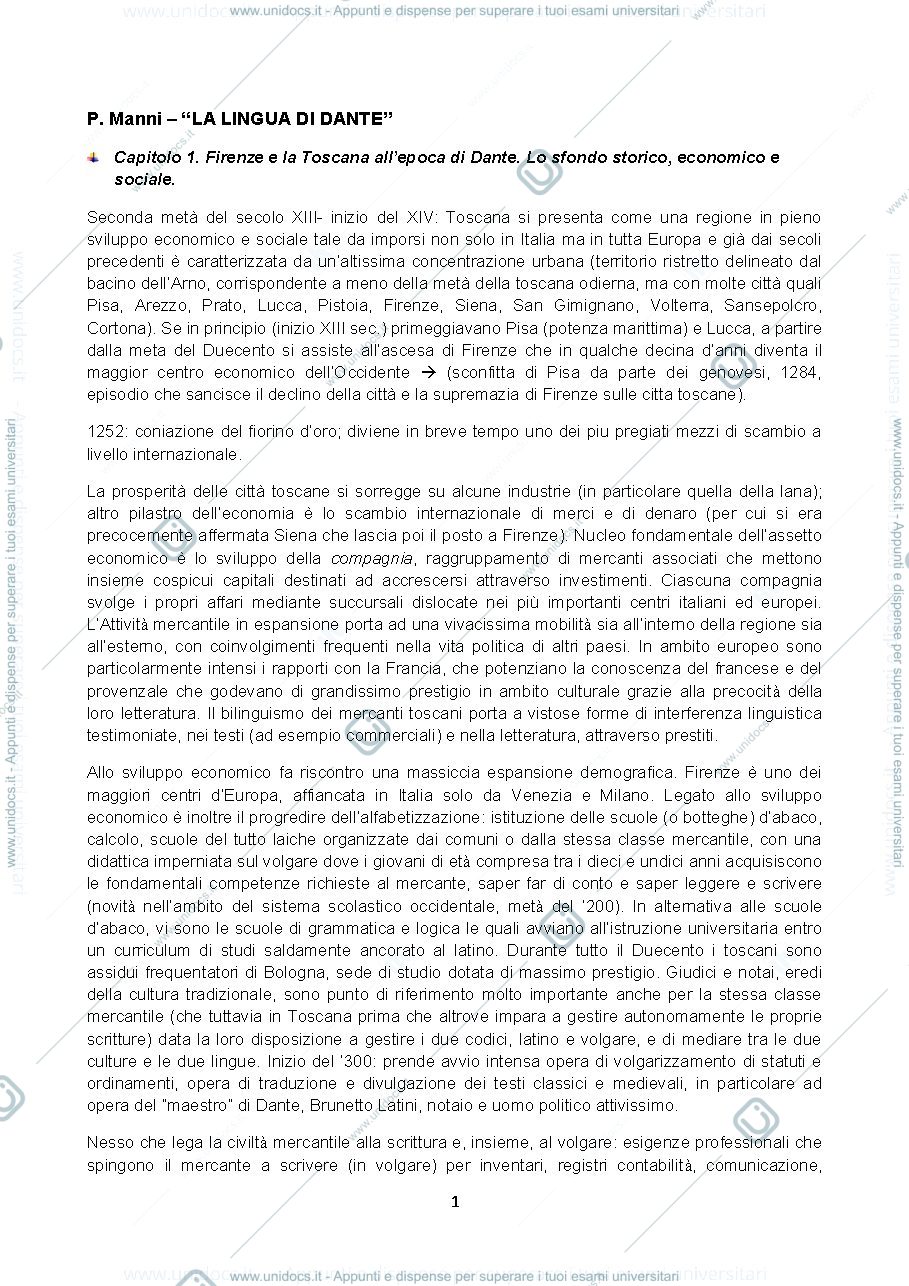 Anteprima pagina 2 — La lingua di Dante riassunto Storia della lingua italiana