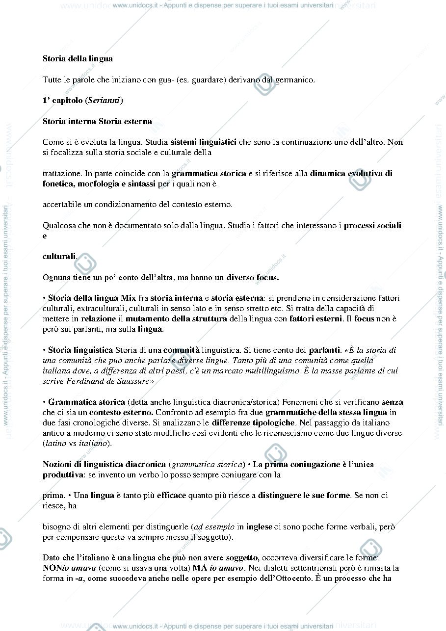 Anteprima pagina 1 — Appunti di Storia della lingua italiana 