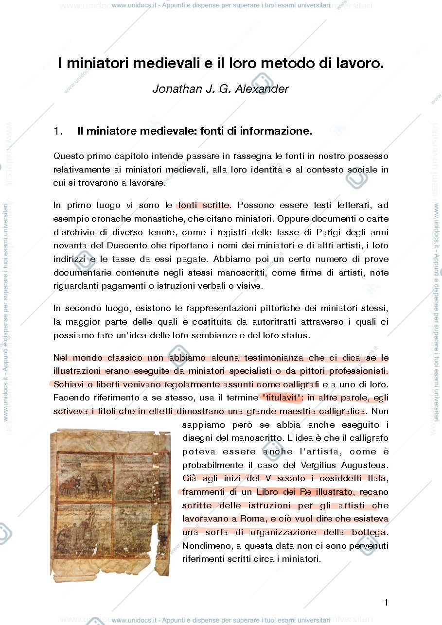 Anteprima pagina 1 — I miniatori medievali e il loro metodo di lavoro - Alexander