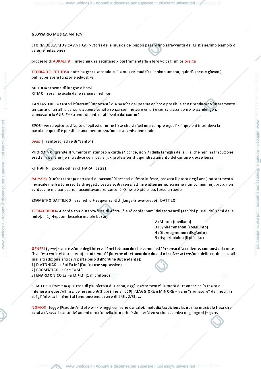 Anteprima pagina 1 — glossario storia della musica antica