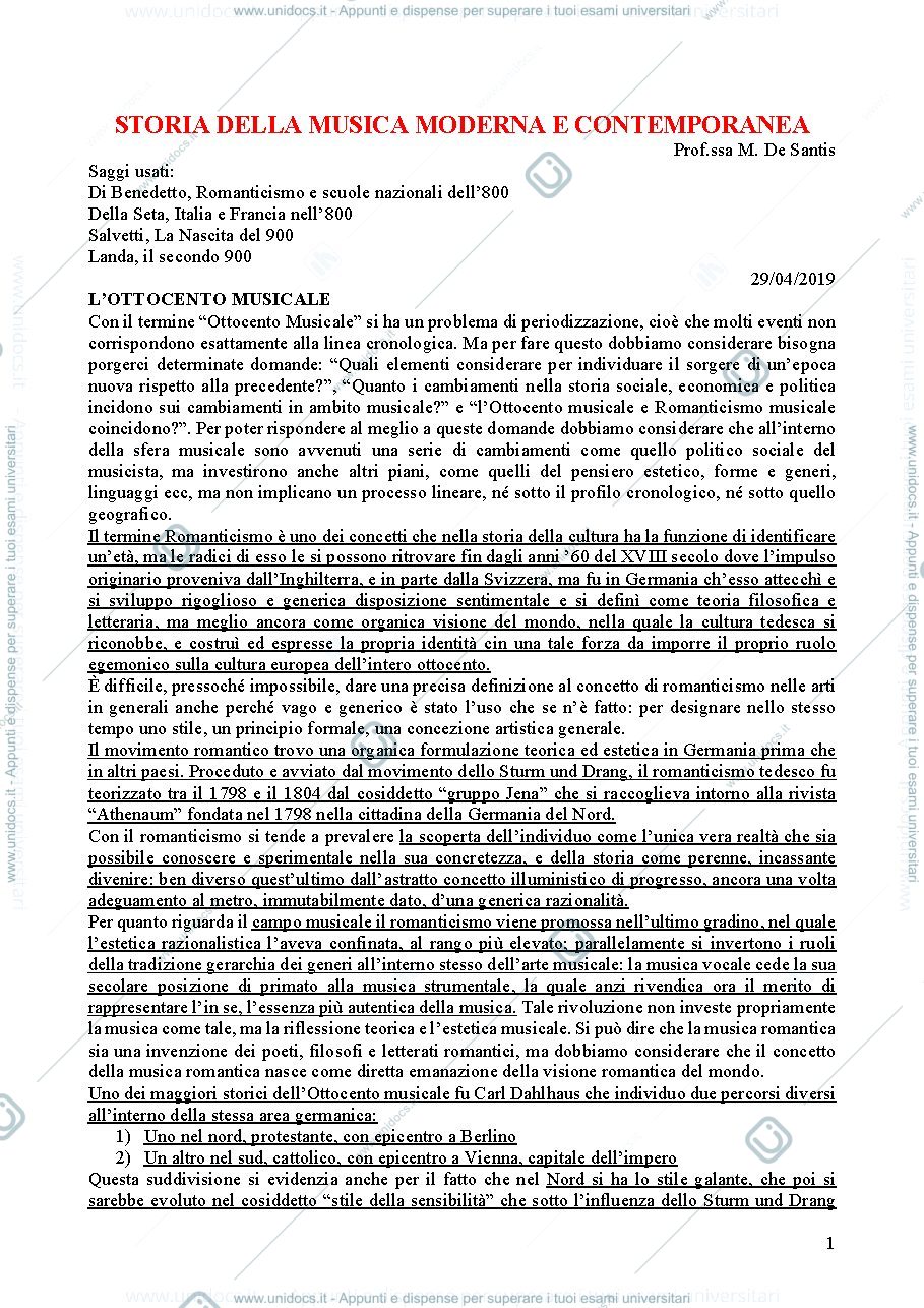 Anteprima pagina 1 — Storia della Musica Moderna e Contemporanea