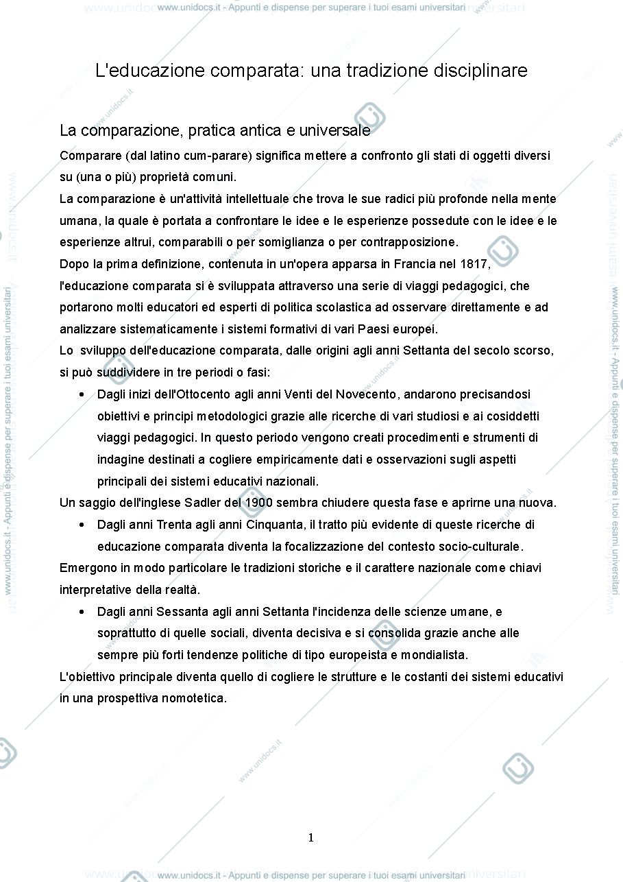 Anteprima pagina 1 — riassunto libro di educazione comparata