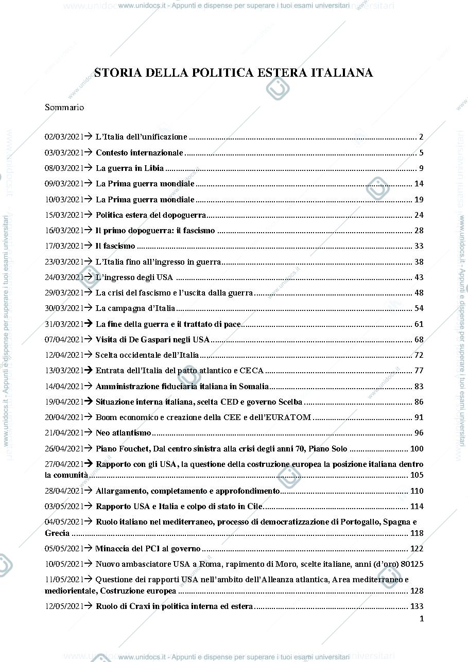 Anteprima pagina 1 — Storia della politica estera italiana