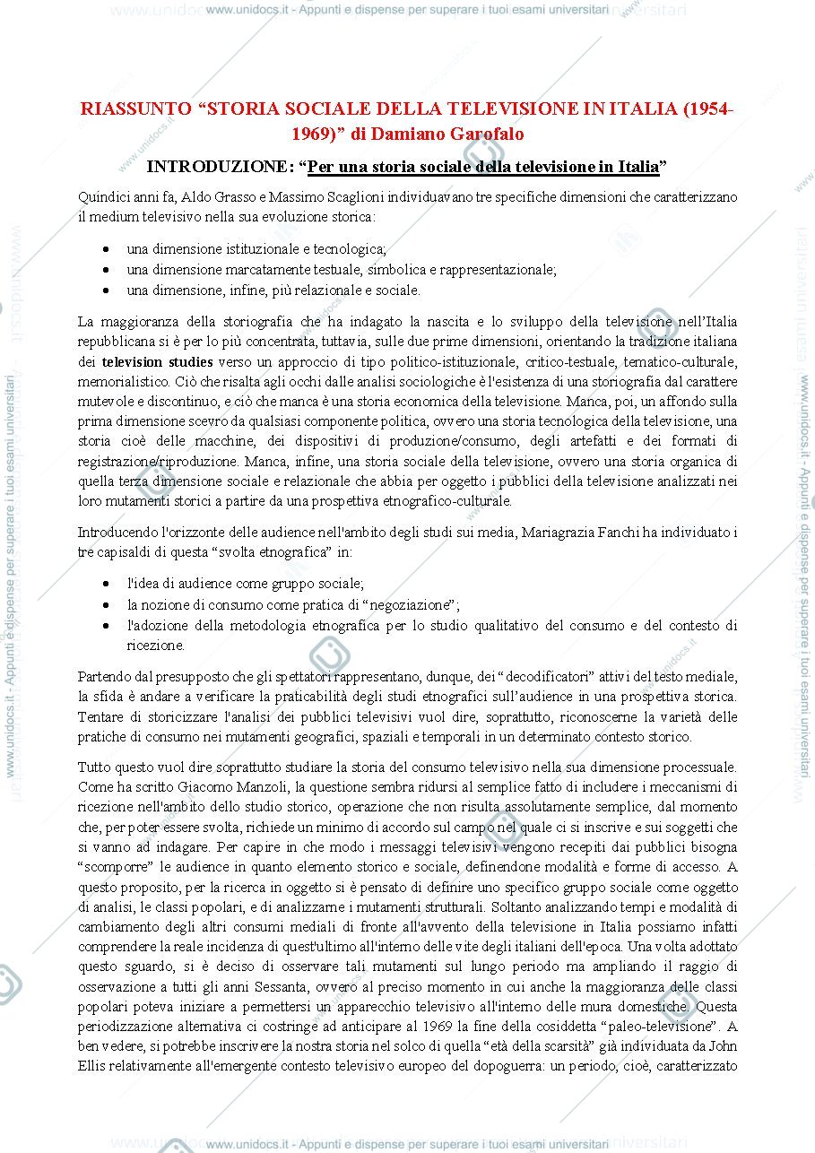 Anteprima pagina 1 — STORIA SOCIALE DELLA TELEVISIONE IN ITALIA (1954-69)