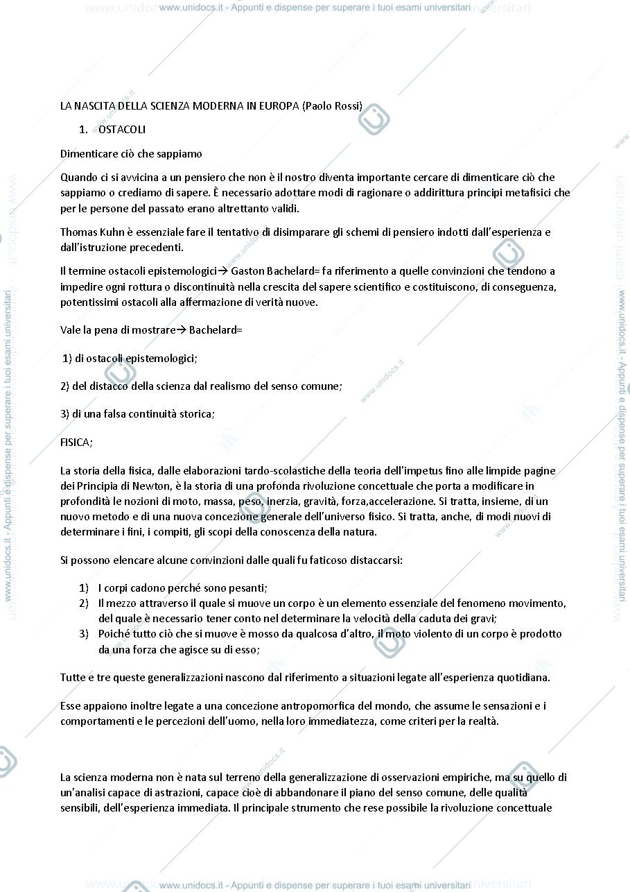 Anteprima pagina 1 — Riassunto manuale La nascita della scienza moderna in Europa. Non completo