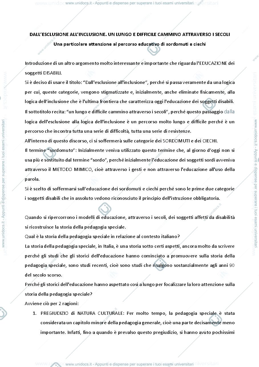 Anteprima pagina 1 — Lezione Pedagogia Speciale 