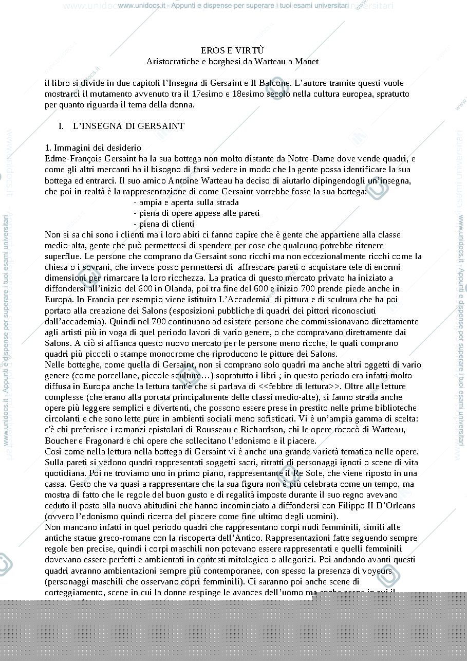 Anteprima pagina 1 — Riassunto Libro EROS E VIRTU'