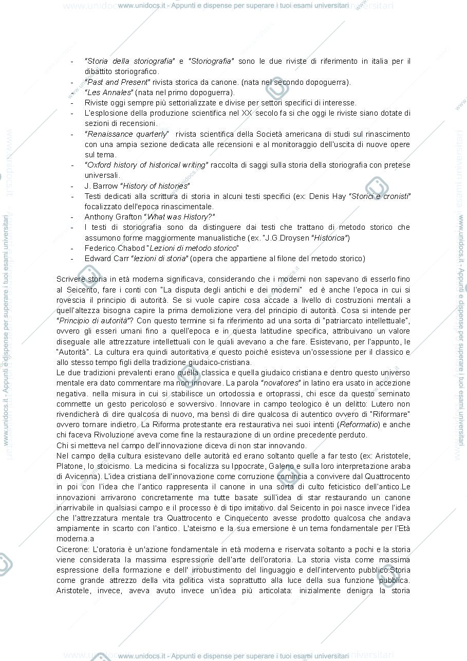 Anteprima pagina 2 — Appunti lezioni storia della storiografia in età moderna.