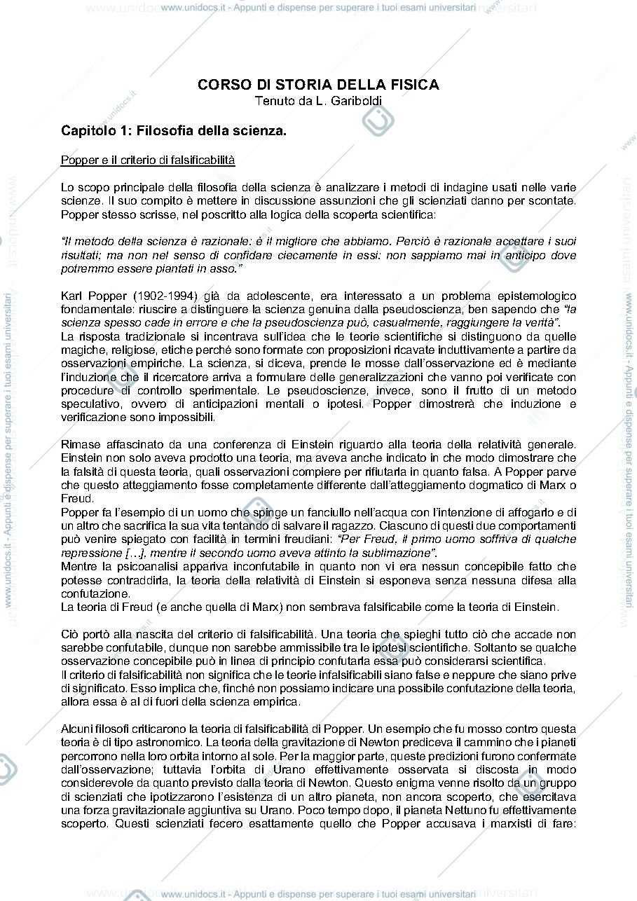 Anteprima pagina 1 — Dispensa di Storia della Fisica