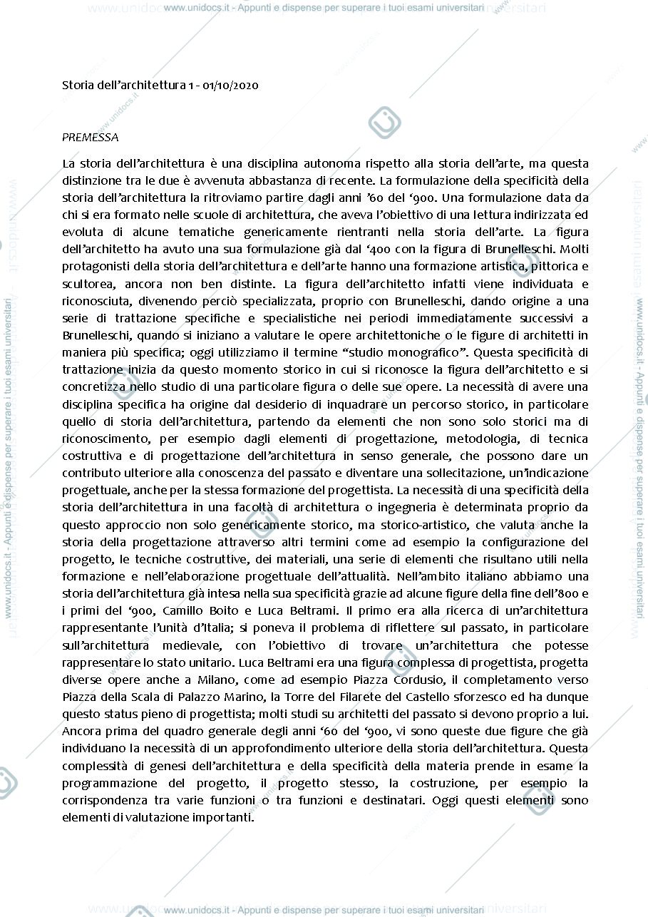 Anteprima pagina 1 — Appunti di storia dell'architettura 1, prof. Damiano Cosimo Iacobone