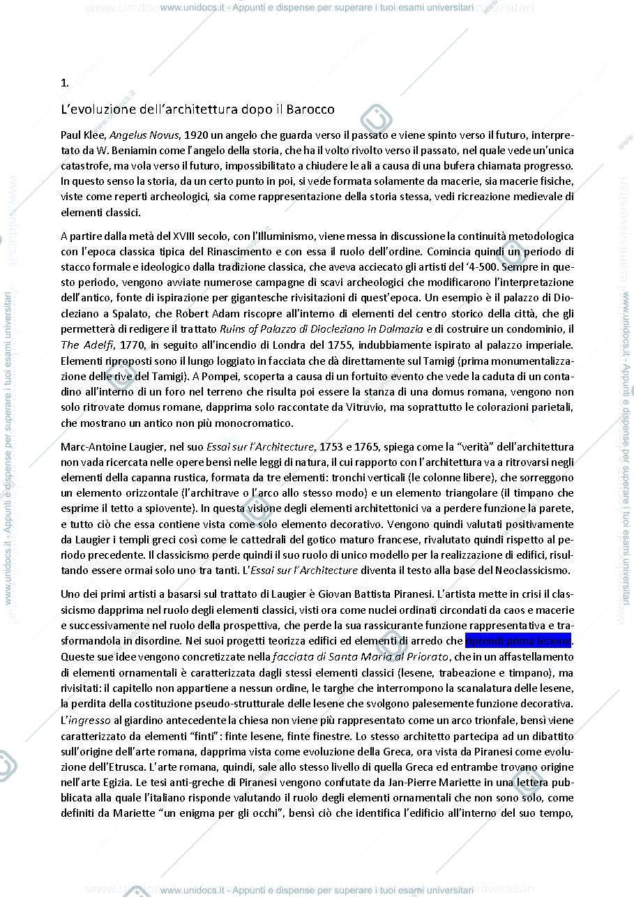 Anteprima pagina 1 — Appunti di Storia dell'Architettura Contemporanea