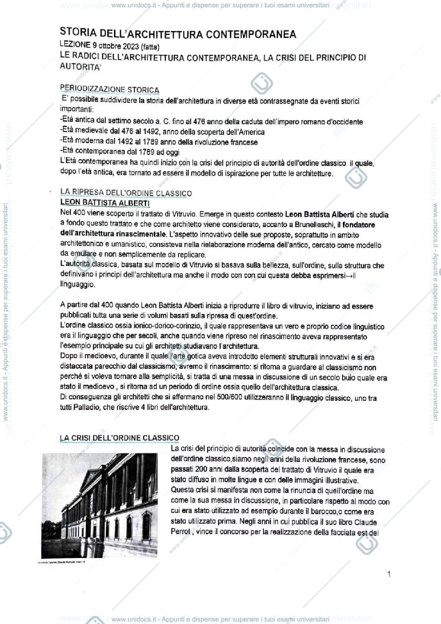 Anteprima pagina 1 — Appunti storia dell’architettura contemporanea 