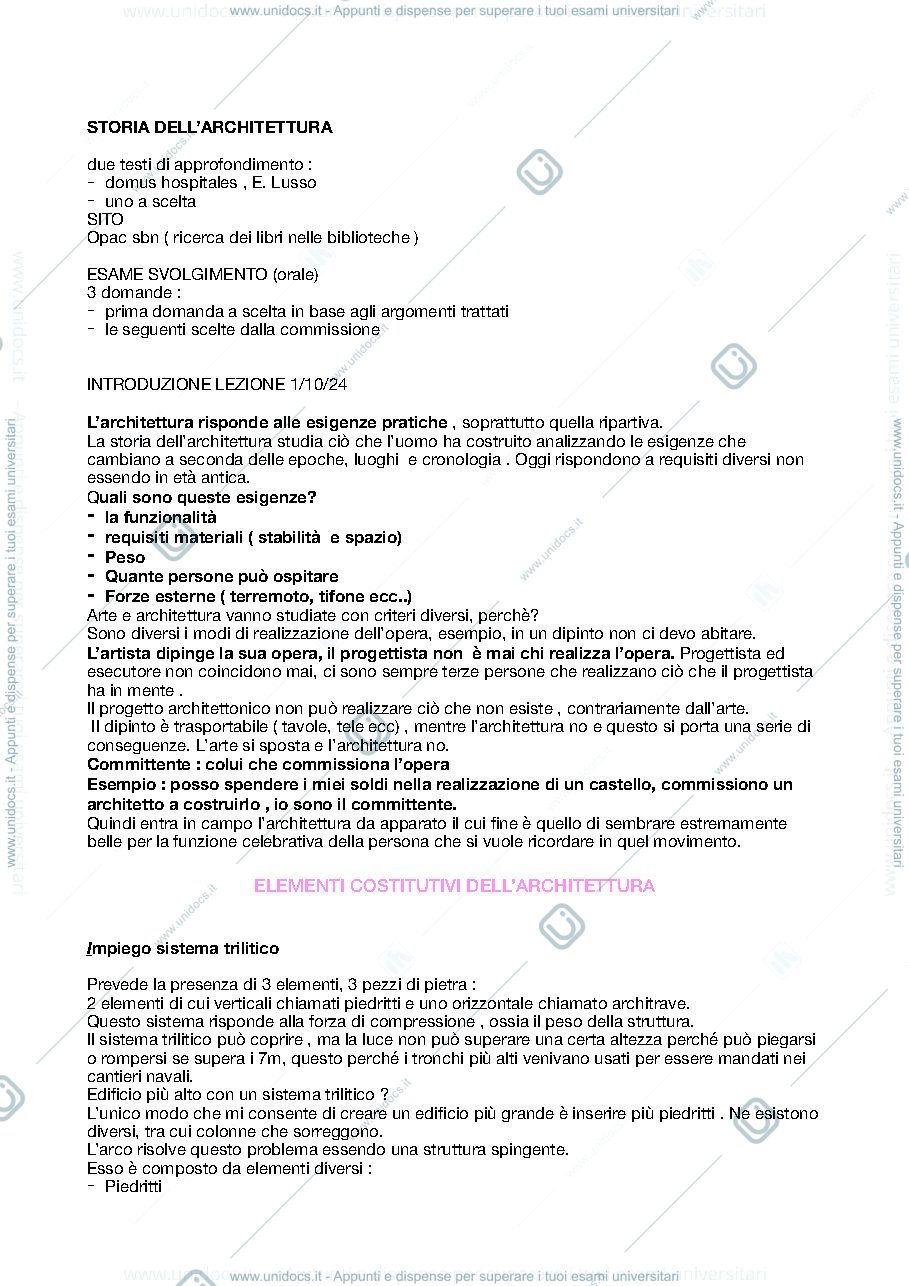 Anteprima pagina 1 — Appunti Storia dell'architettura