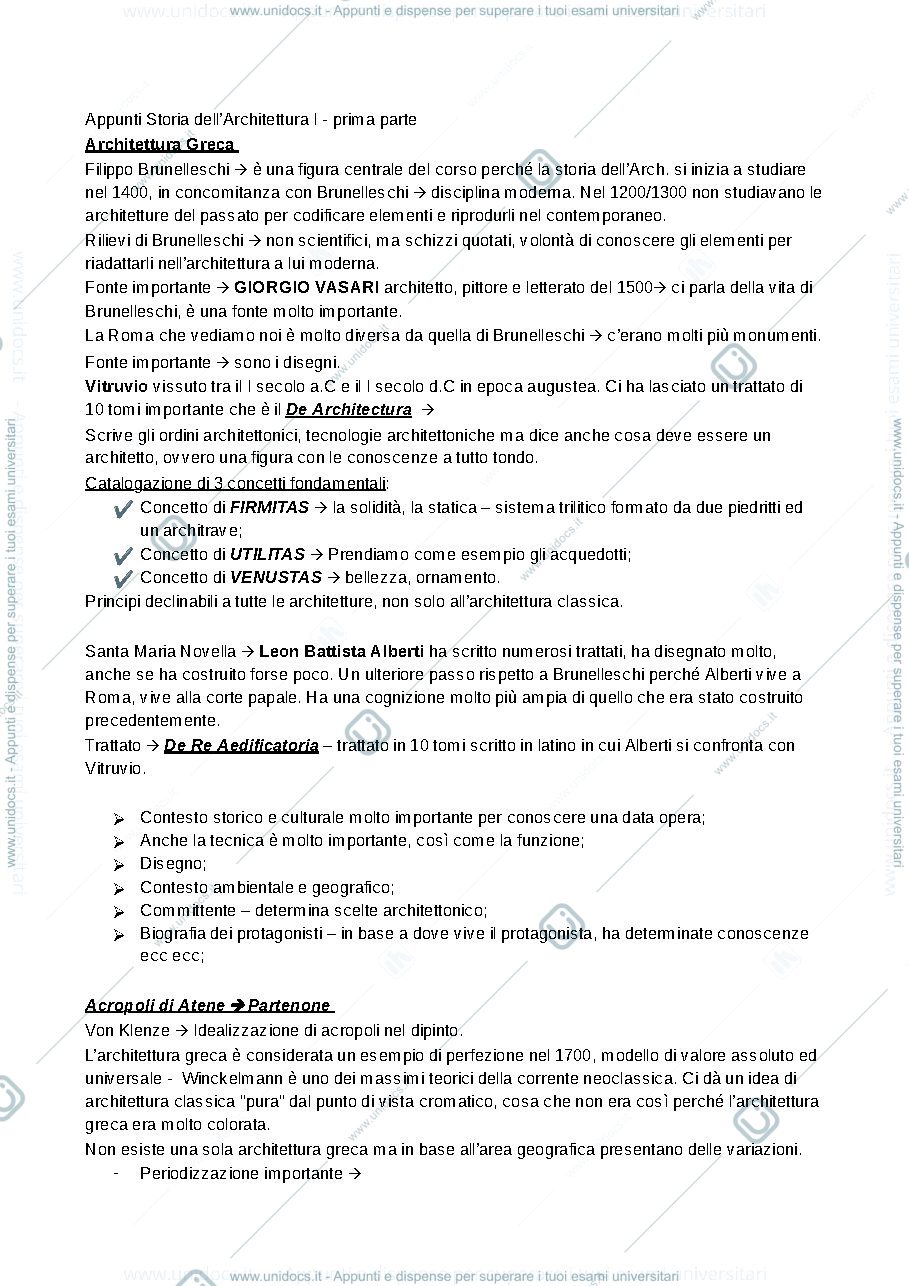 Anteprima pagina 1 — Appunti di Storia dell'Architettura 1