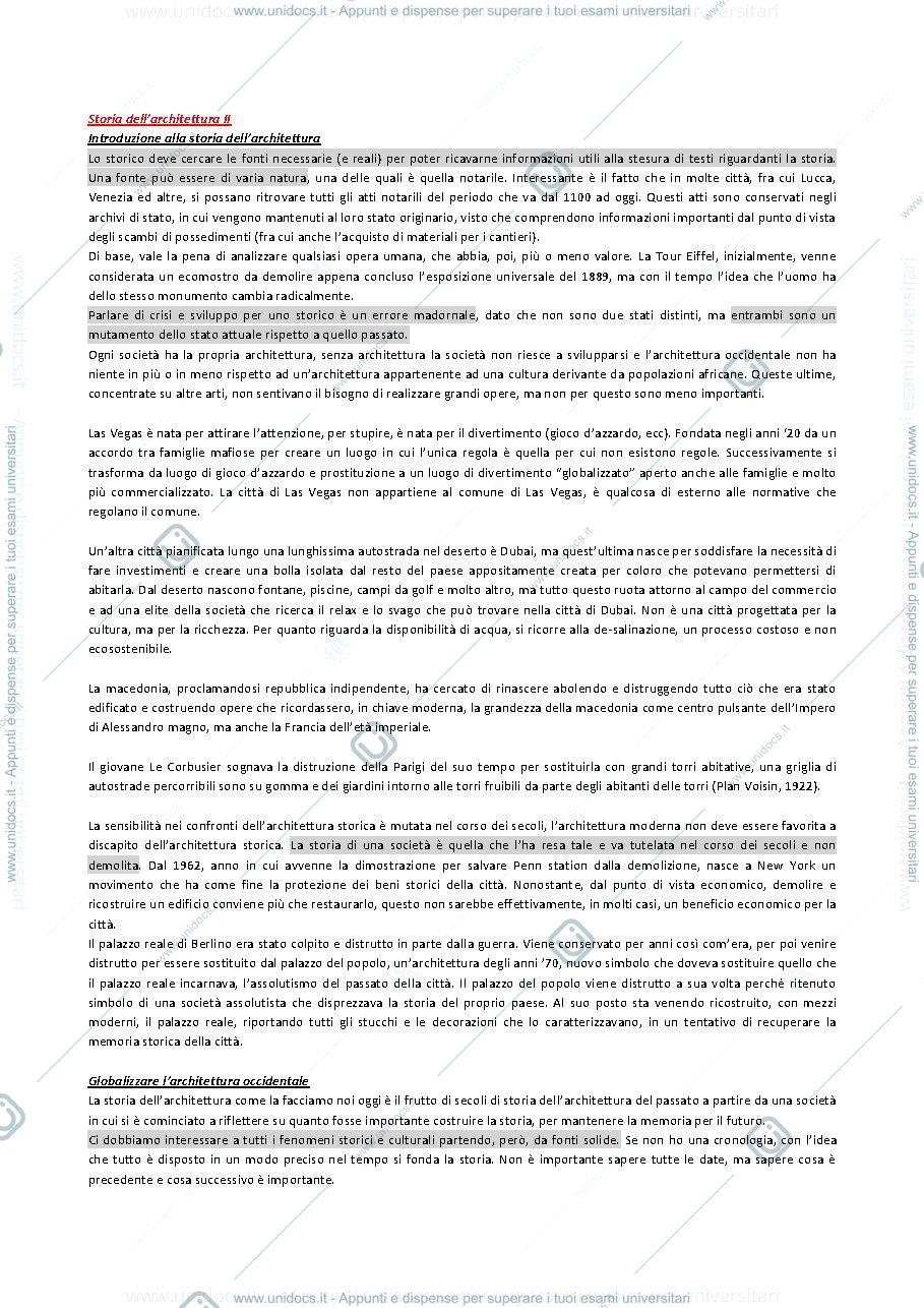 Anteprima pagina 1 — Storia dell'Architettura II