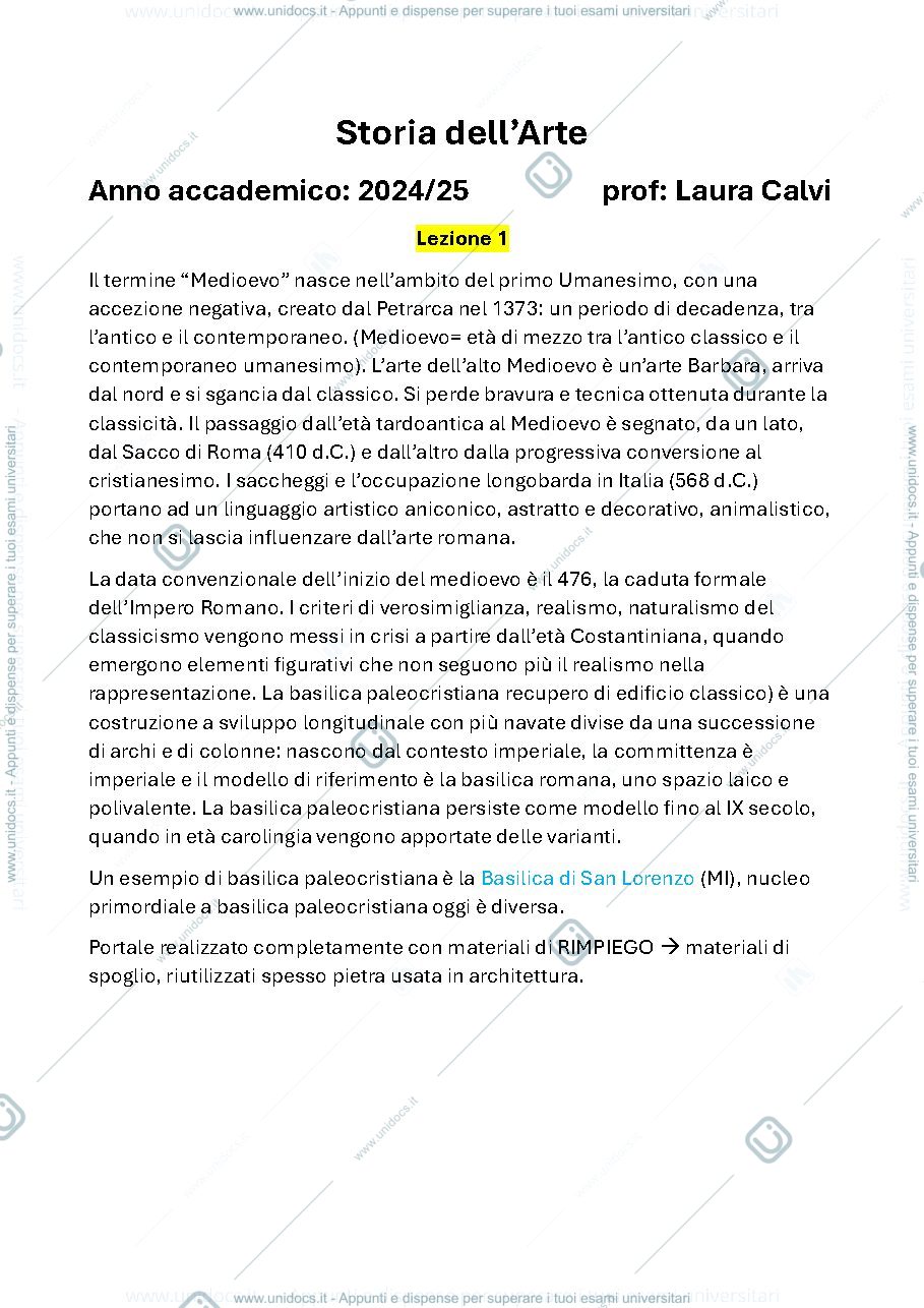 Anteprima pagina 1 — storia dell'arte 