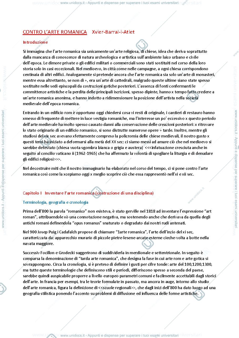 Anteprima pagina 1 — Riassunto XBarral contro l'arte romanica
