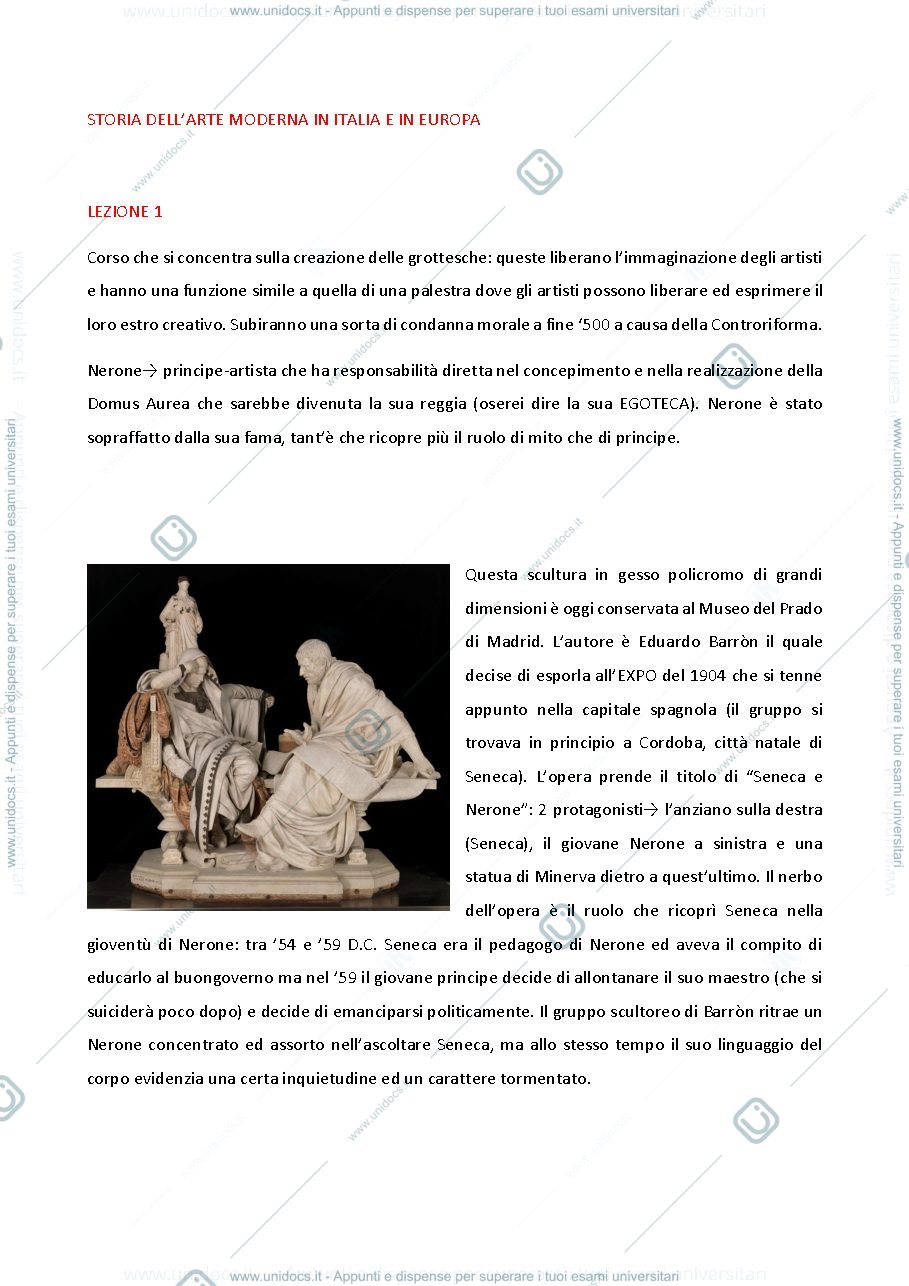 Anteprima pagina 1 — Storia dell'arte moderna in Italia e in Europa
