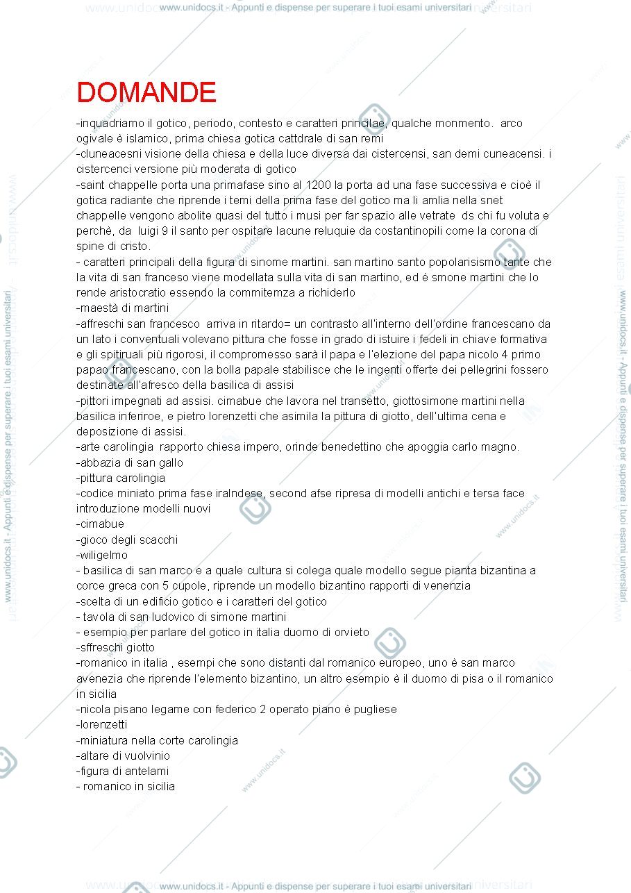Anteprima pagina 1 — domande storia dell'arte 