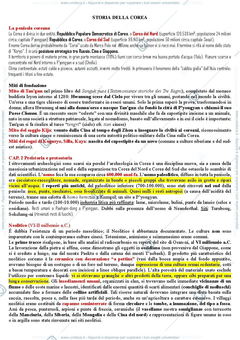 Anteprima pagina 1 — Storia della Corea