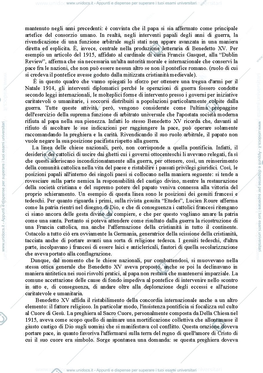 Anteprima pagina 2 — Riassunto Chiesa, pace e guerra nel Novecento