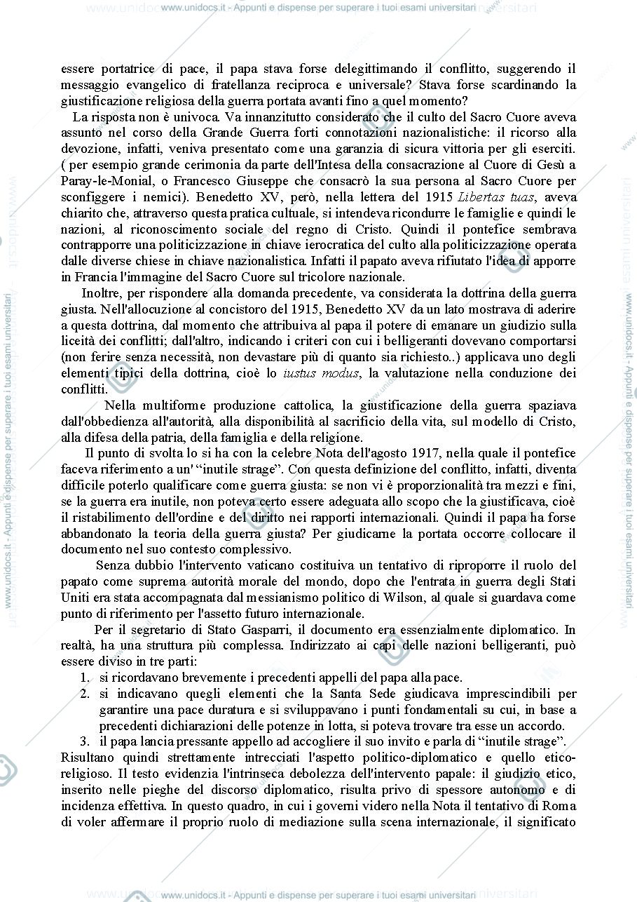Anteprima pagina 3 — Riassunto Chiesa, pace e guerra nel Novecento