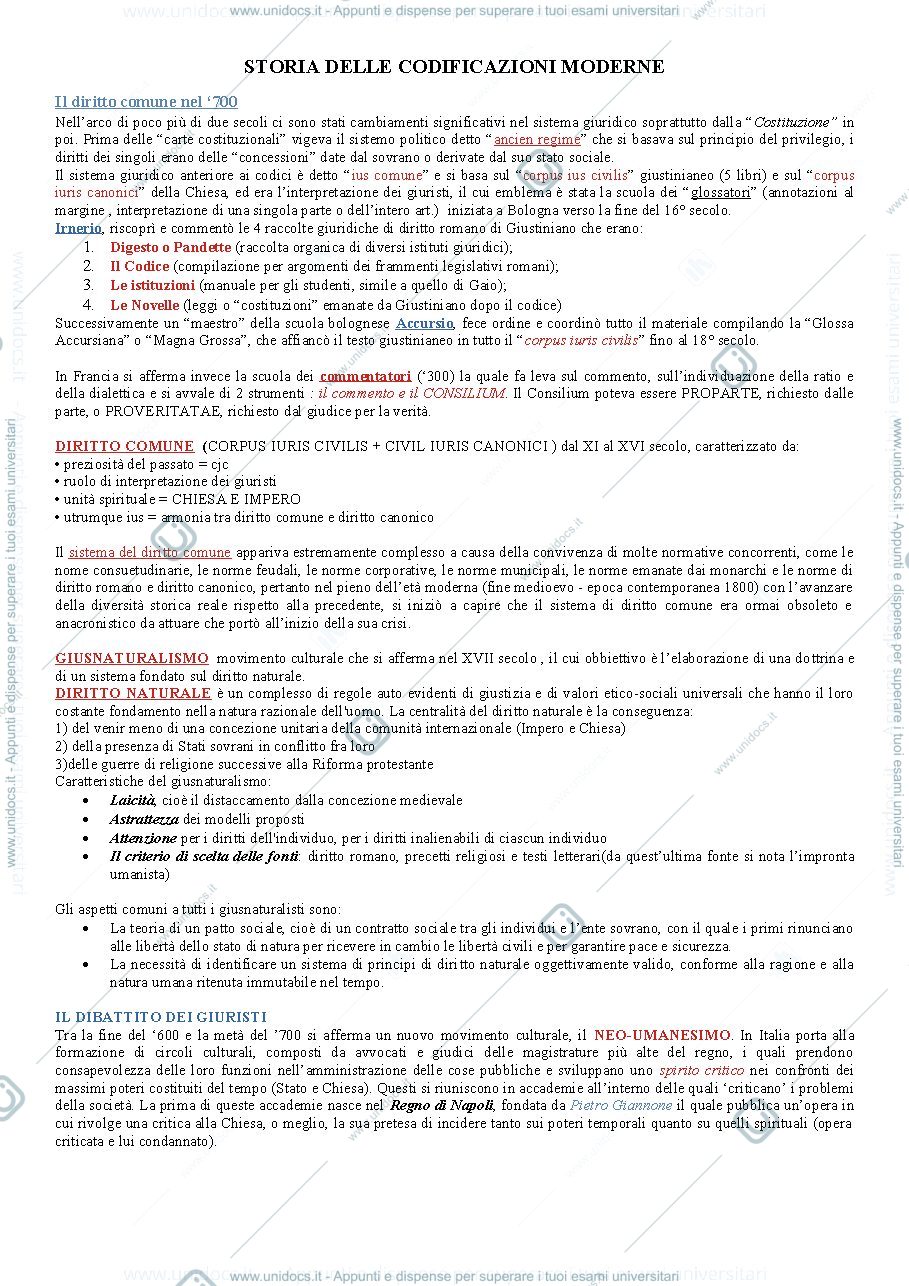Anteprima pagina 1 — storia delle codificazioni moderne