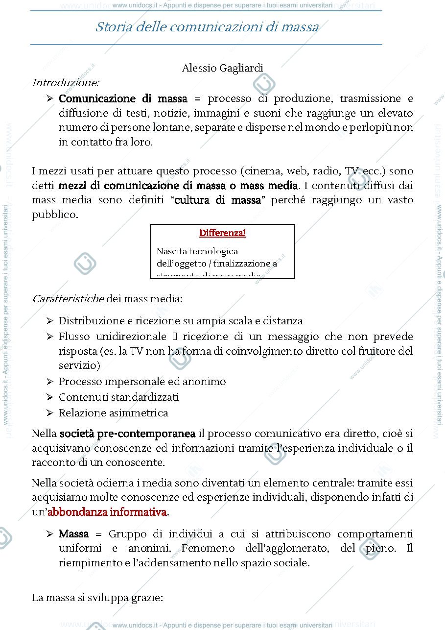 Anteprima pagina 1 — Storia delle comunicazioni di massa